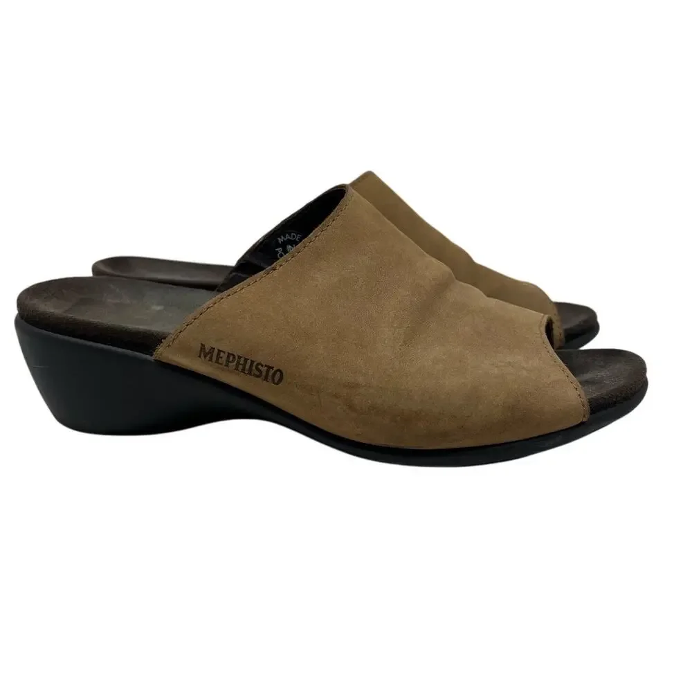 Mephisto Genuine Leather Slide Comfort Sandals In Beige 38/8